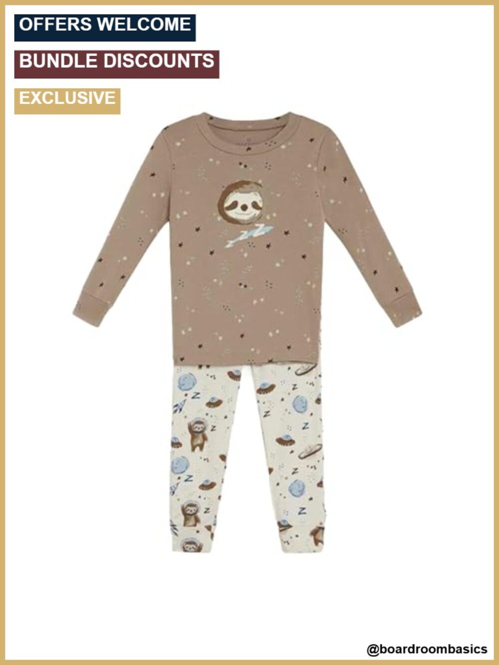 Toddler 100% Cotton Pajama Set Sloth Animal Print Long Sleeve - Picture 1 of 6